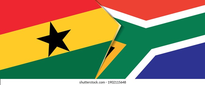 Ghana und Südafrika Flaggen, zwei Vektorfahnen Symbol für Beziehung oder Konfrontation.