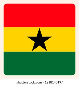 botón de bandera cuadrada de Ghana, señal de comunicación en medios sociales, icono comercial.