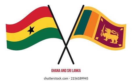 Ghana and Sri Lanka Flags Crossed And Waving Flat Style. Official Proportion. Correct Colors.