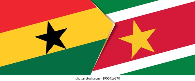 Ghana and Suriname flags, two vector flags symbol of relationship or confrontation.