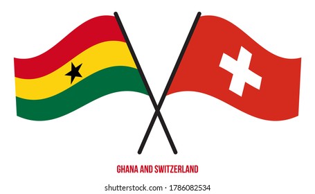 Ghana and Switzerland Flags Crossed And Waving Flat Style. Official Proportion. Correct Colors.