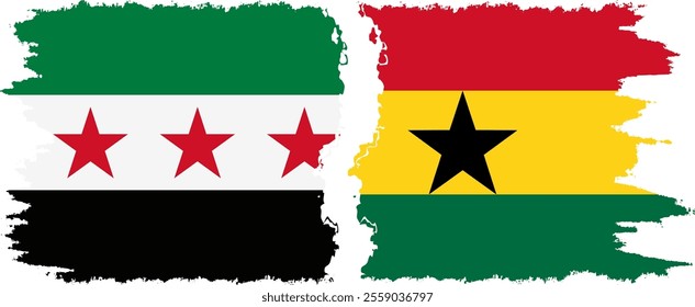 Ghana and Syrian Revolution grunge flags connection, vector