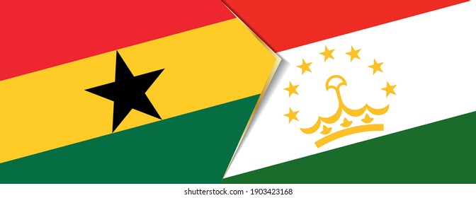 Banderas de Ghana y Tayikistán, dos banderas vectoriales símbolo de relación o enfrentamiento.