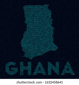 Ghana tech map. Country symbol in digital style. Cyber map of Ghana with country name. Trendy vector illustration.