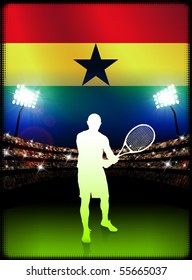 Ghana Tennis Player on Stadium Background with Flag Original Illustration
