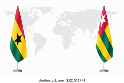 Bandeiras de Gana e Togo para reunião oficial contra fundo do mapa do mundo.