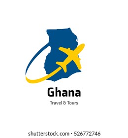 Ghana Travel and Tours logo. Vector travel company logo design - Country map Leisure travel logo template. Tourism emblem, leisure center - vector illustration
