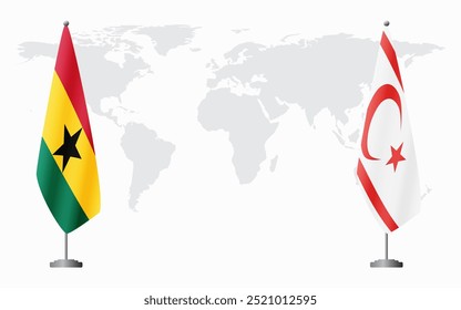 Gana e República Turca do Chipre do Norte sinalizam para reunião oficial contra fundo do mapa do mundo.