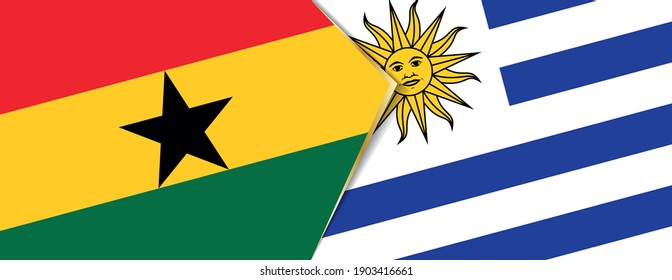 Ghana and Uruguay flags, two vector flags symbol of relationship or confrontation.