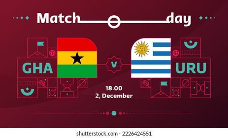 partido de fútbol de ghana uruguay 2022. Partido del Campeonato Mundial de Fútbol 2022 frente a equipos con antecedentes deportivos, afiche de la competencia del campeonato, ilustración del vector.