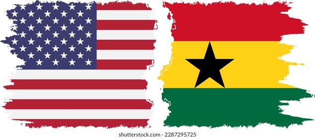 Ghana and USA grunge flags connection, vector