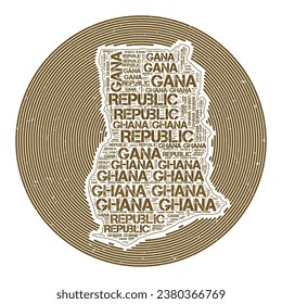 Ghana Vector Image. Country round logo design. Ghana poster in circular arcs and wordcloud style. Amazing vector illustration.
