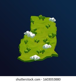Ghana Vector Low Poly 3D Cartoon Map