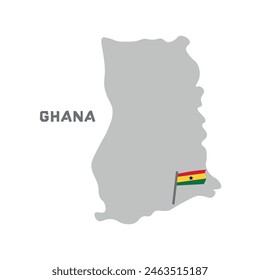 Ghana vector map illustration, country map silhouette with the flag inside. Nation Geography Outline Border Boundary Territory Shape Vector Illustration EPS Clipart. Every country in the world is here