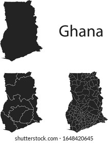 Ghana vector maps with administrative regions, municipalities, departments, borders