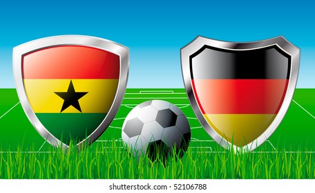 Ghana versus Germany abstract vector illustration isolated on white background.  Shiny football shield of flag Ghana versus Germany