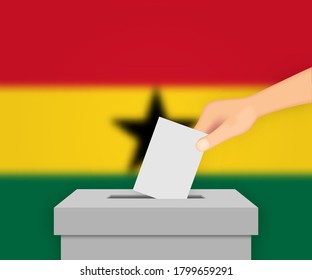 Ghana vote election banner background. Ballot Box with blurred flag