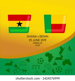 Ghana vs Benin, African football match 2019, Egypt pattern with modern and traditional elements, Vector illustration