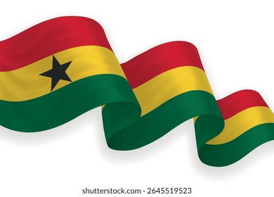 Ghana waving flag with bright colors on clean background