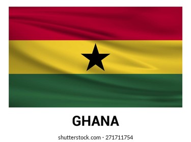 Ghana Waving flag isolated vector in official colors and Proportion Correctly. waving wind Flag realistic fabric effect. country's name label in bottom