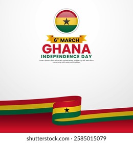 Ghana waving ribbon flag template for independence day poster design with text area