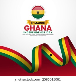 Ghana waving ribbon flag template for independence day poster design with text area