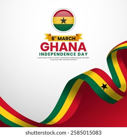 Ghana waving ribbon flag template for independence day poster design with text area