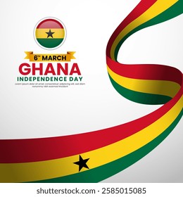 Ghana waving ribbon flag template for independence day poster design with text area