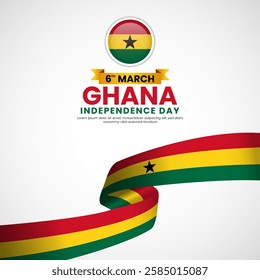 Ghana waving ribbon flag template for independence day poster design with text area