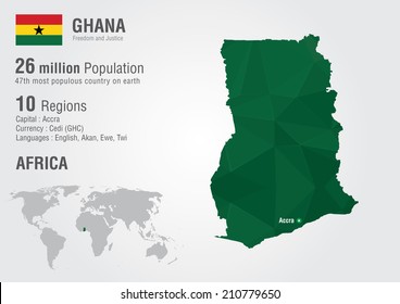 Ghana world map with a pixel diamond texture. World geography.