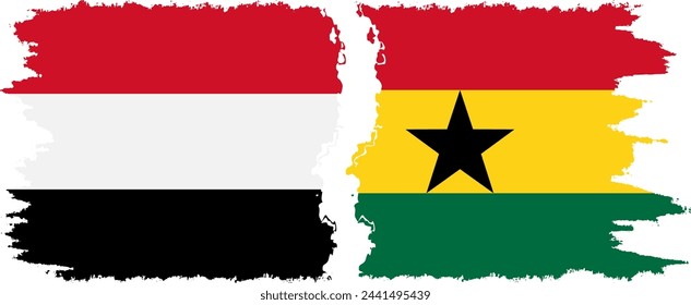 Ghana and Yemen grunge flags connection, vector