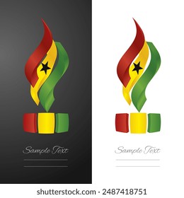 Ghanaian abstract 3D wavy flag ribbon for fashion and industry labels. Ghana 3D torch flame strip label sticker icon vector