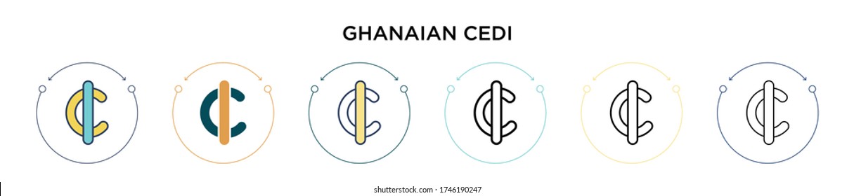 Ghanaian cedi icon in filled, thin line, outline and stroke style. Vector illustration of two colored and black ghanaian cedi vector icons designs can be used for mobile, ui, web