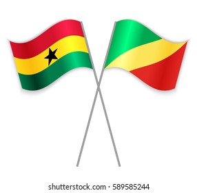 Ghanaian and Congolese crossed flags. Ghana combined with Republic of the Congo isolated on white. Language learning, international business or travel concept.