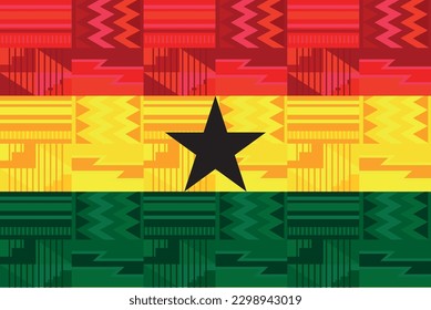 Ghanaian flag with a national pattern on textile.