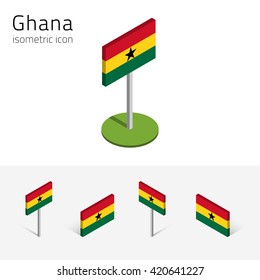Ghanaian flag (Republic of Ghana), vector set of isometric flat icons, 3D style. African country flags. Editable design elements for banner, website, presentation, infographic, map, collage. Eps 10