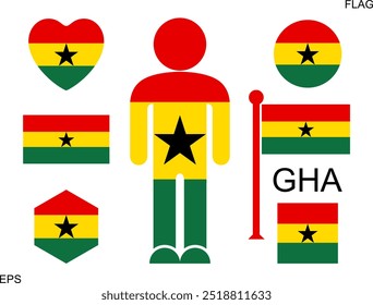 Ghanaian flag set. Isolated Ghanaian flag on white background