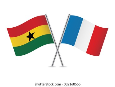 Ghanaian and French flags. Vector illustration.