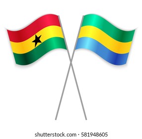 Ghanaian and Gabonese crossed flags. Ghana combined with Gabon isolated on white. Language learning, international business or travel concept.