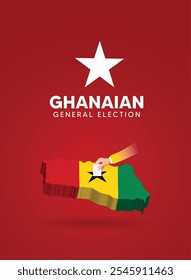 Ghanaian general election 2024 hand putting vote in 3d flag map vector poster