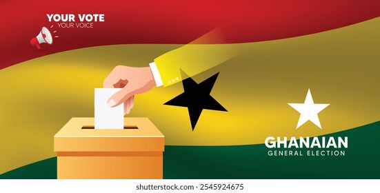 Ghanaian general election 2024 hand putting vote in ballot box vector poster