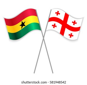 Ghanaian and Georgian crossed flags. Ghana combined with Georgia isolated on white. Language learning, international business or travel concept.