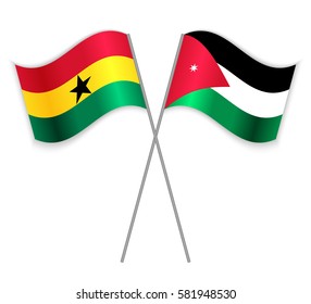Ghanaian and Jordanian crossed flags. Ghana combined with Jordan isolated on white. Language learning, international business or travel concept.