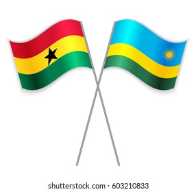 Ghanaian and Rwandan crossed flags. Ghana combined with Rwanda isolated on white. Language learning, international business or travel concept.