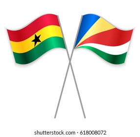 Ghanaian and Seychellois crossed flags. Ghana combined with Seychelles isolated on white. Language learning, international business or travel concept.