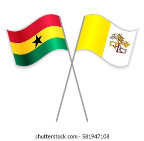 Ghanaian and Vatican crossed flags. Ghana combined with Vatican City State isolated on white. Language learning, international business or travel concept.