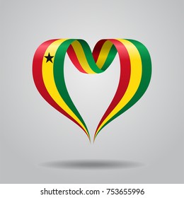 Ghanayan flag heart-shaped wavy ribbon. Vector illustration.