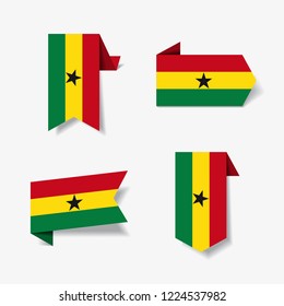 Ghanayan flag stickers and labels set. Vector illustration.