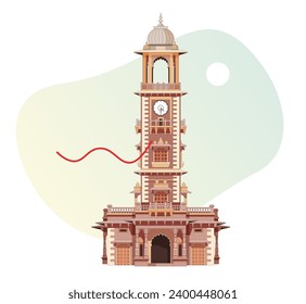 Ghanta Ghar o la famosa Torre del Reloj de Jodhpur - Ilustración de acciones como archivo EPS 10