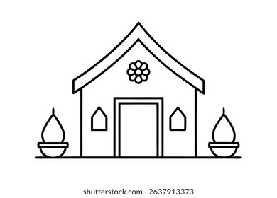 ghar with rangoli and diyas at entrance